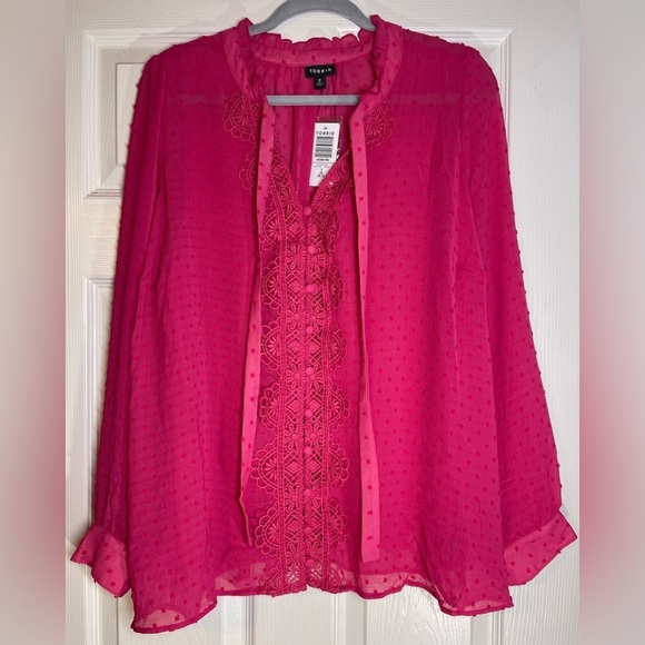 NWT Torrid Women’s Plus Size Chiffon Dot Blouse, Size 2X, Pink - Picture 1 of 7